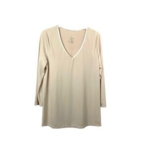 Ruby Ribbon tan nude undergarment top‎ shirt Size M silky smooth v neck